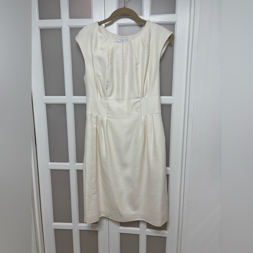 ADAM Lippes Ivory Sheath Dress Size 6 Cap Sleeve Pleated Made USA